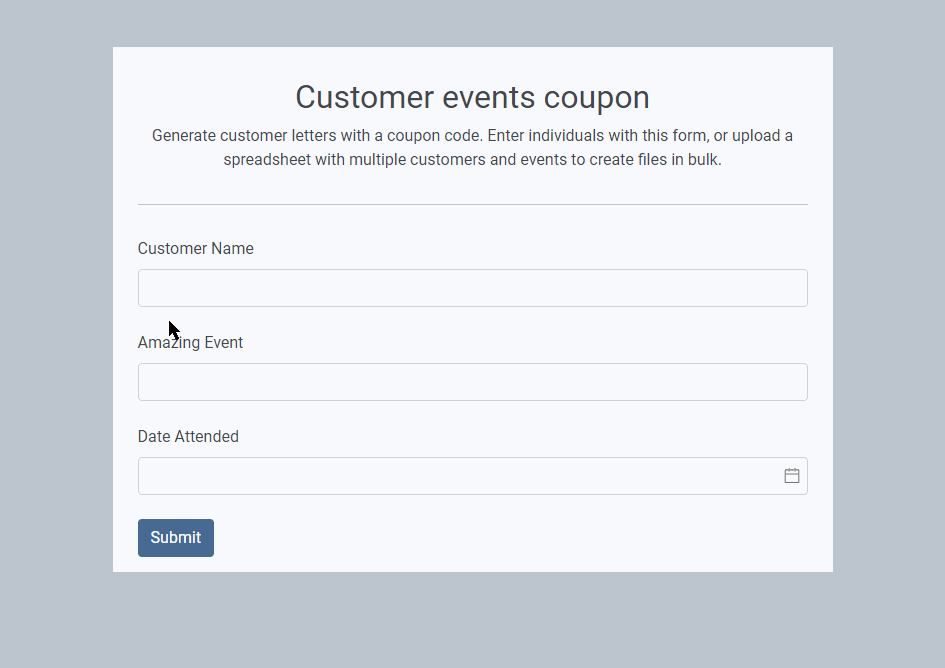 A web form being submitted and generating a PDF file